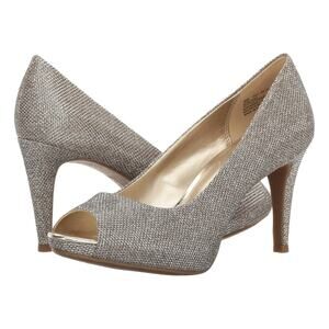 Bandolino Rainaa Gold Fabric Peep Toe Pumps Heels Size 10 M